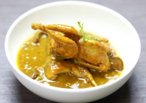 Quail with Chui Jhal and Green Peas